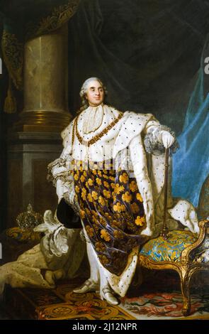 Louis XVI (1754-1793), en robes de couronnement, peinture de portrait huile sur toile par l'atelier de Joseph Siffred Duplessis, 1777 Banque D'Images