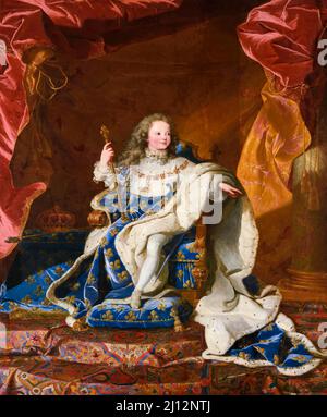 Louis XV Roi de France et Navarre comme garçon dans des robes de Coronation, huile sur toile portrait peinture par Hyacinthe Rigaud et atelier, 1720 Banque D'Images