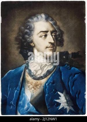 Portrait de Louis XV (1710-1774), roi de France, imprimé mezzotint par Jacob Christoph le Bton, 1739 Banque D'Images