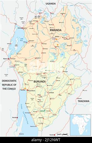 carte routière vectorielle des états d'afrique de l'est rwanda et burundi Illustration de Vecteur