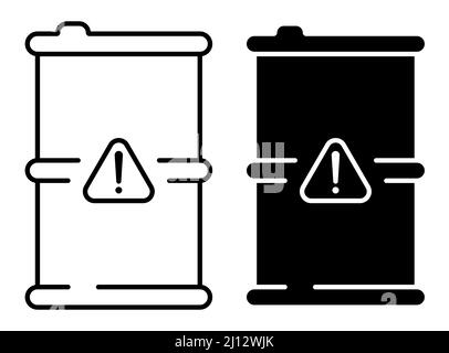 Icône linéaire, corps en métal avec signe de danger. Stockage et mise au rebut des substances dangereuses. Vecteur noir et blanc simple isolé sur fond blanc Illustration de Vecteur