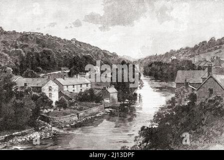 Llangollen, Denbighshire, pays de Galles, vu ici au 19th siècle. De Welsh Pictures, publié en 1880. Banque D'Images