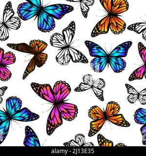 Motif sans coutures papillons multicolores. Illustration vectorielle . Coloré lumineux. Illustration de Vecteur
