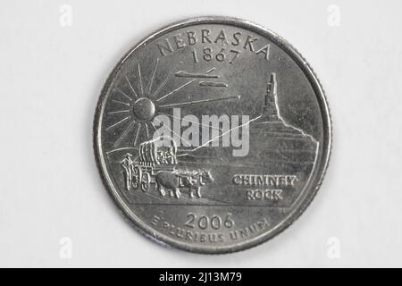 Une pièce d'un quart de dollar (25 cents) avec l'image de Nebraska (État de Cornhusker), États-Unis. Banque D'Images