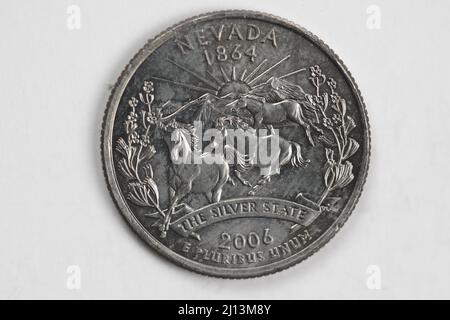 Un quart de dollar (25 cents) pièce de monnaie avec l'image du Nevada (l'État d'argent), États-Unis. Banque D'Images