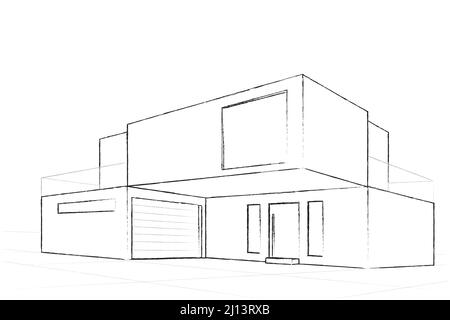 Dessin d'un bâtiment moderne. Plan architectural d'une maison moderne. Architecture en perspective de construction conception de l'arrière-plan des dessins au trait. Vecteur illust Illustration de Vecteur