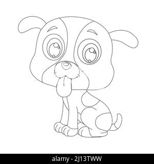 Mignon chiot chien contour page de coloriage pour enfants animal coloriage livre dessin animé vecteur illustration Illustration de Vecteur