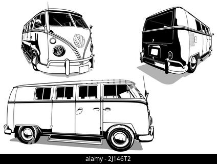 Jeu de dessins avec Volkswagen bus T1 Vintage car Illustration de Vecteur