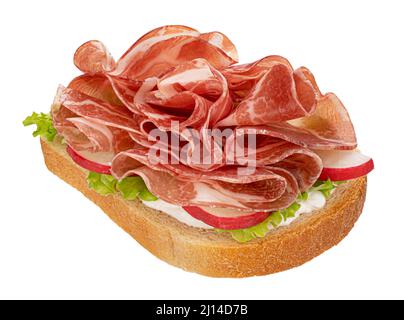 Pain grillé au jambon de coppa isolé sur fond blanc Banque D'Images