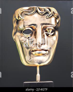 Londres, Royaume-Uni - juin 19th 2020 : BAFTA (British Academy film and Television Awards) trophée statue sur le stock exposé, photo, photographie, photo, image, presse d'images Banque D'Images