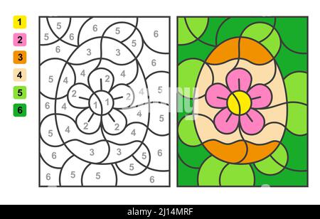 Page de coloriage vectoriel couleur par nombres chasse aux œufs de Pâques. Jeu de puzzle pour l'éducation et les activités des enfants Illustration de Vecteur