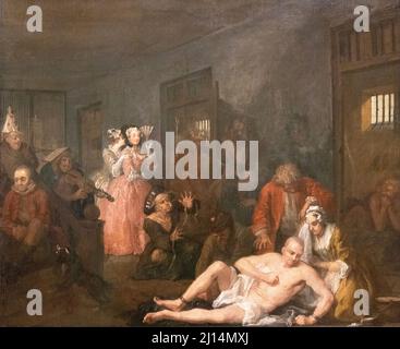 William Hogarth - Un progrès de Rakes; VIII « The Madhouse », 1734, huile sur toile Banque D'Images