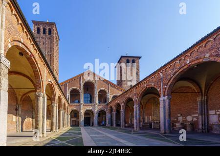 Vue sur la basilique de Sant Ambrogio, à Milan, Lombardie, nord de l'Italie Banque D'Images