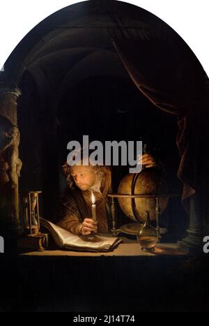 Astronome de Candlelight par Gerrit Dou (1613-1675), huile sur panneau, fin 1650s Banque D'Images