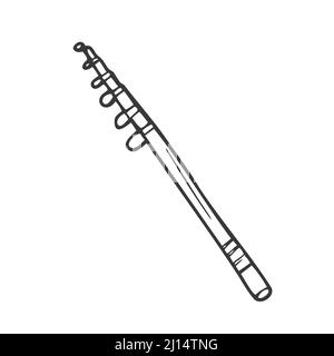Icône en forme de canne à pêche de Doodle Outline Illustration de Vecteur