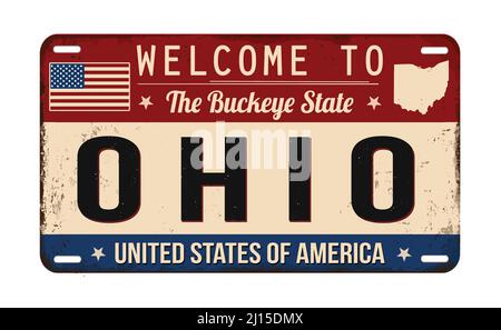 Bienvenue dans la plaque d'immatriculation rétro de l'Ohio sur fond blanc, illustration vectorielle Illustration de Vecteur