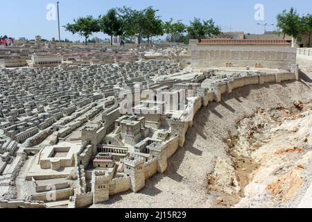 Un modèle de Jérusalem à l'époque du Temple d'Hérode (66AD) au Musée d'Israël. Banque D'Images