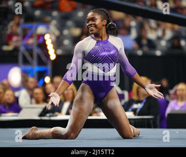 Birmingham, ALABAMA, États-Unis. 19th mars 2022. Kiya Johnson de LSU pendant les Championnats de gymnastique féminine SEC 2022 à Legacy Arena à Birmingham, AL. Kyle Okita/CSM/Alamy Live News Banque D'Images