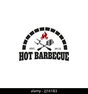 Logo barbecue. design plat. Concept simple vintage Illustration de Vecteur