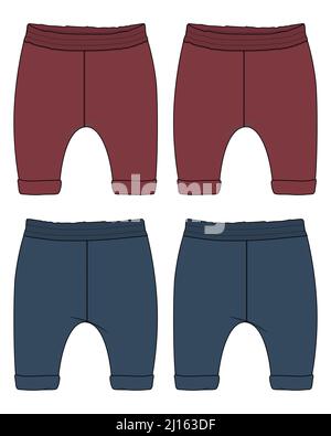 Polaire coton jersey de base Pantalon de survêtement technique mode sans pinces modèle de dessin vues du devant et du dos. Vêtements pantalon de jogging illustration vectorielle maquette FO Illustration de Vecteur