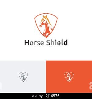 Modèle de logo rétro rétro rétro rétro style équestrian Horse Shield Equine Illustration de Vecteur