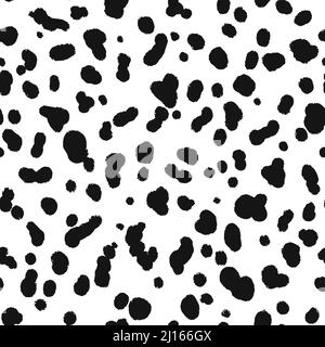 Motif sans couture à coloration dalmate. Breloques organiques abstraites noires sur fond blanc. Taches dalmates noires sur fond blanc. Imprimé animal Illustration de Vecteur