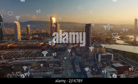 Médias sociaux et icônes de notification. Service de réseautage social. Banque D'Images