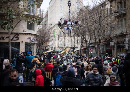 Célébrations du Festival de Purim 2022 à Jérusalem, Israël. Banque D'Images