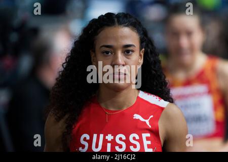 Belgrade, Serbie, 19th mars 2022. Ditaji Kambundji de Suisse pendant les Championnats du monde d'athlétisme en salle Belgrade 2022 - Conférence de presse à Belgrade, Serbie. 19 mars 2022. Crédit : Nikola Krstic/Alay Banque D'Images