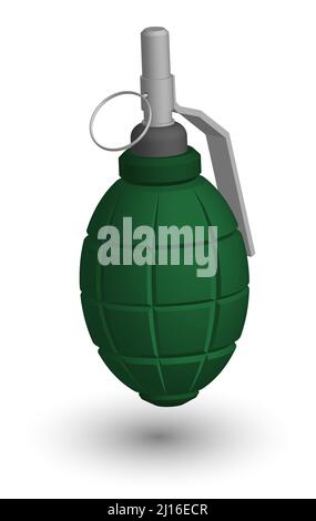 Grenade nervurée à fragmentation isométrique de la main de combat avec cube. Objets explosifs, arme de soldat. Vecteur réaliste 3D isolé sur fond blanc Illustration de Vecteur