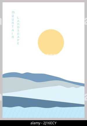 Affiche abstraite de paysage de montagne en bleu. Arrière-plan géométrique de style japonais asiatique. Illustration de Vecteur