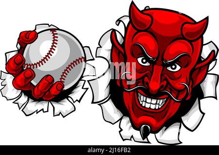 Diable Satan Baseball Sports balle mascotte dessin animé Illustration de Vecteur