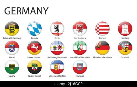 Tous les drapeaux des États de l'Allemagne. Motif bouton brillant Illustration de Vecteur