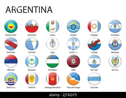 Tous les drapeaux des régions de l'Argentine. Motif bouton brillant Illustration de Vecteur