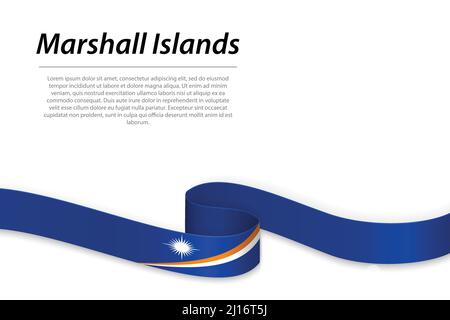 Ruban ou bannière agitant avec drapeau des îles Marshall. Modèle pour la conception de l'affiche du jour de l'indépendance Illustration de Vecteur