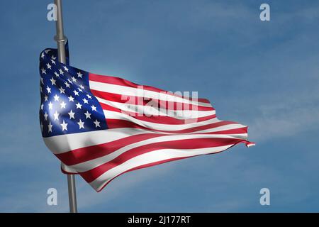 Drapeau américain sur fond bleu ciel. 3D rendu de l'illustration. Banque D'Images