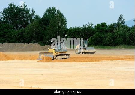 terre, terrassement, pelle hydraulique, godet, couche, enlèvement, exploitation minière, équipement lourd, travail, travail, terrain, excavations, chargement, transport, poids, sécurité Banque D'Images