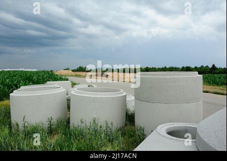 terre, terrassement, pelle hydraulique, godet, couche, enlèvement, exploitation minière, équipement lourd, travail, travail, terrain, excavations, chargement, transport, poids, sécurité Banque D'Images