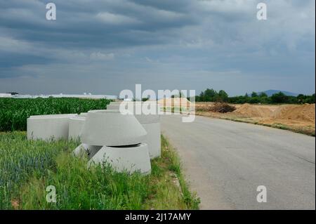 terre, terrassement, pelle hydraulique, godet, couche, enlèvement, exploitation minière, équipement lourd, travail, travail, terrain, excavations, chargement, transport, poids, sécurité Banque D'Images