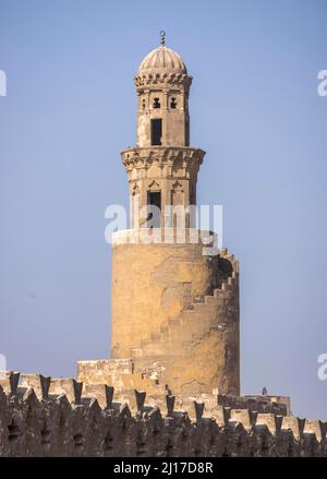 Minaret, mosquée Ibn Tulun, le Caire, Égypte Banque D'Images