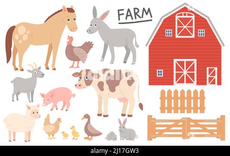 Animaux de ferme, grange et clôture, illustration vectorielle Illustration de Vecteur