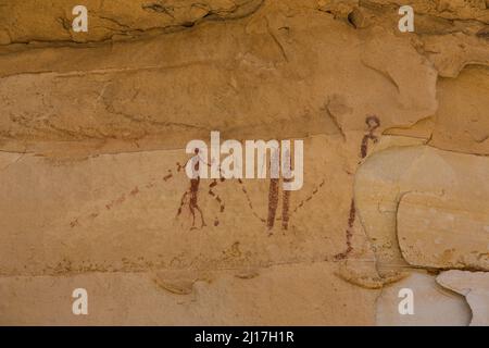 Le panneau de pictogrammes Ascending Sheep, situé sur le récif de Molen, à l'extrémité ouest de la houle de San Rafael dans l'Utah, est un exemple de roc de style Barrier Canyon Banque D'Images