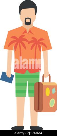 Homme en chemise de vacances avec passeport et sac de voyage Illustration de Vecteur