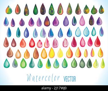 Ensemble de gouttes d'aquarelle abstraites dessinées à la main isolées sur fond blanc. Illustration vectorielle Illustration de Vecteur