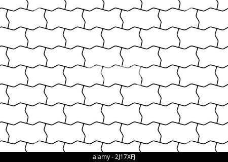 Motif de chaussée blanc sans couture avec blocs ondulés entrelacés. Vue de dessus de la texture de chemin de vecteur. Trottoir extérieur en dalle de béton. Pavé Illustration de Vecteur