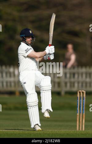 DURHAM, ROYAUME-UNI. 23rd MARS Sean Dickson, de Durham chauves-souris, lors du match de l'Université MCC entre l'UCCE de Durham et le Durham County Cricket Club, à l'hippodrome de Durham, le mercredi 23rd mars 2022. (Crédit : will Matthews | MI News) crédit : MI News & Sport /Alay Live News Banque D'Images