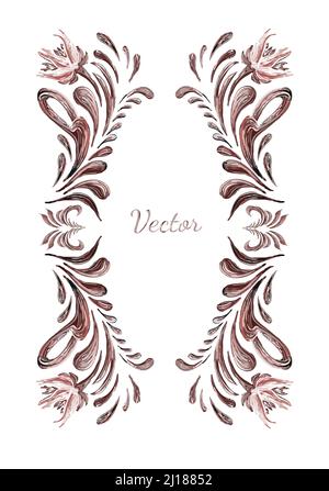 Illustration dans le style folklorique. Belle bordure vectorielle avec fleurs dans un style vintage. Fond en bois. Fond floral vectoriel. Illustration de Vecteur