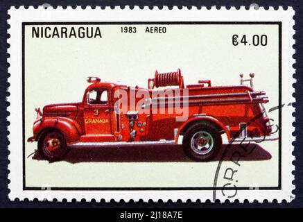 NICARAGUA - circa 1983 : timbre imprimé en Nicaragua montre à incendie, vers 1983 Banque D'Images