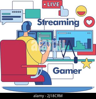 Concept de services de streaming image Gamer streaming de ses jeux vidéo Vector Illustration de Vecteur