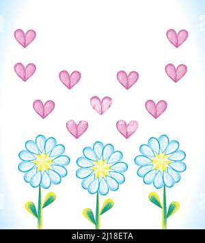 Fond aquarelle avec des daisies et des coeurs. Carte de vœux de Saint-Valentin Illustration de Vecteur